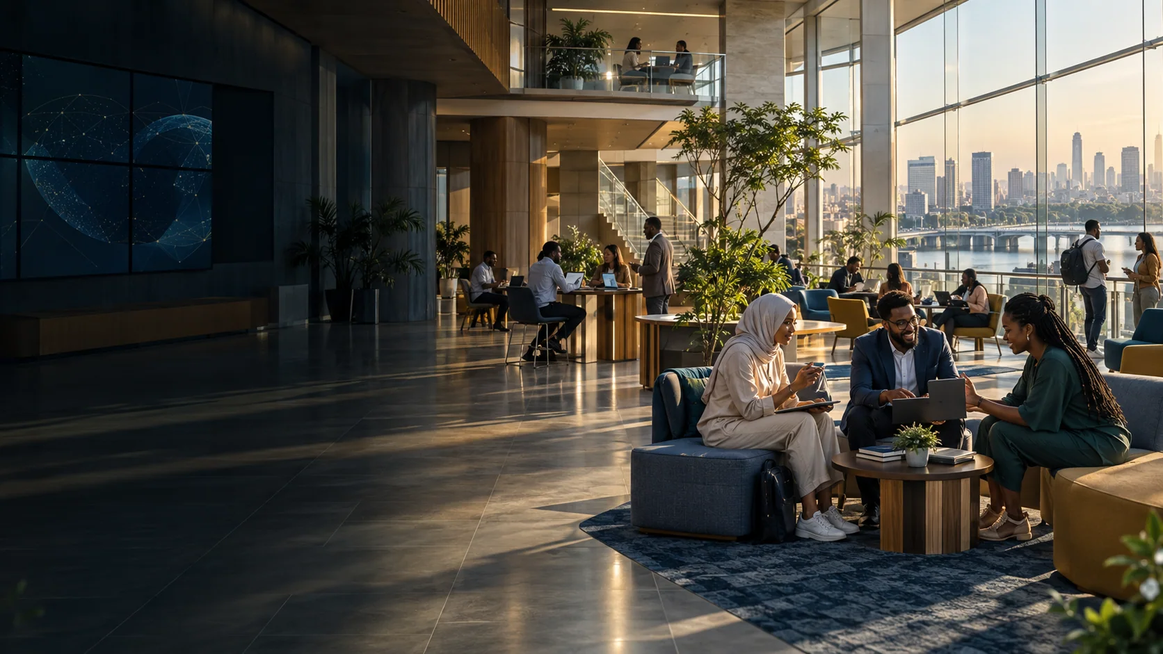 Students and faculty collaborating in the GWSU digital campus